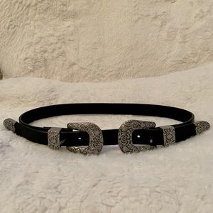 Black double buckle western belt